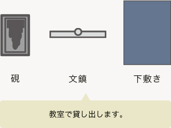 硯・文鎮・下敷きは教室で貸し出します。